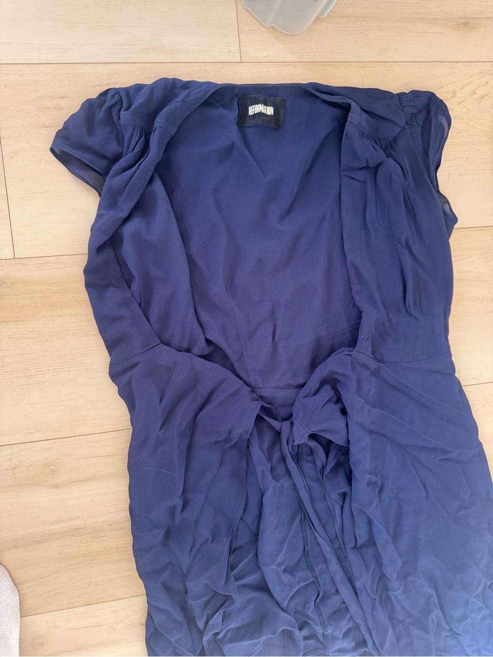 Reformation Wrap Dress in Navy - Picture 4 of 4